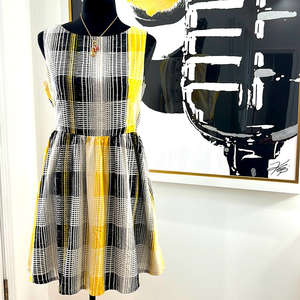 NWT Banana Republic Black & Yellow Grid Pattern Sleeveless Dress, Size 6
